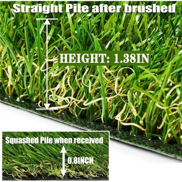 Artificial Turf 4 ft x 6 ft with Drainage, 1.38 Inch Realistic Fake Grass Rug - Picture 2 of 6